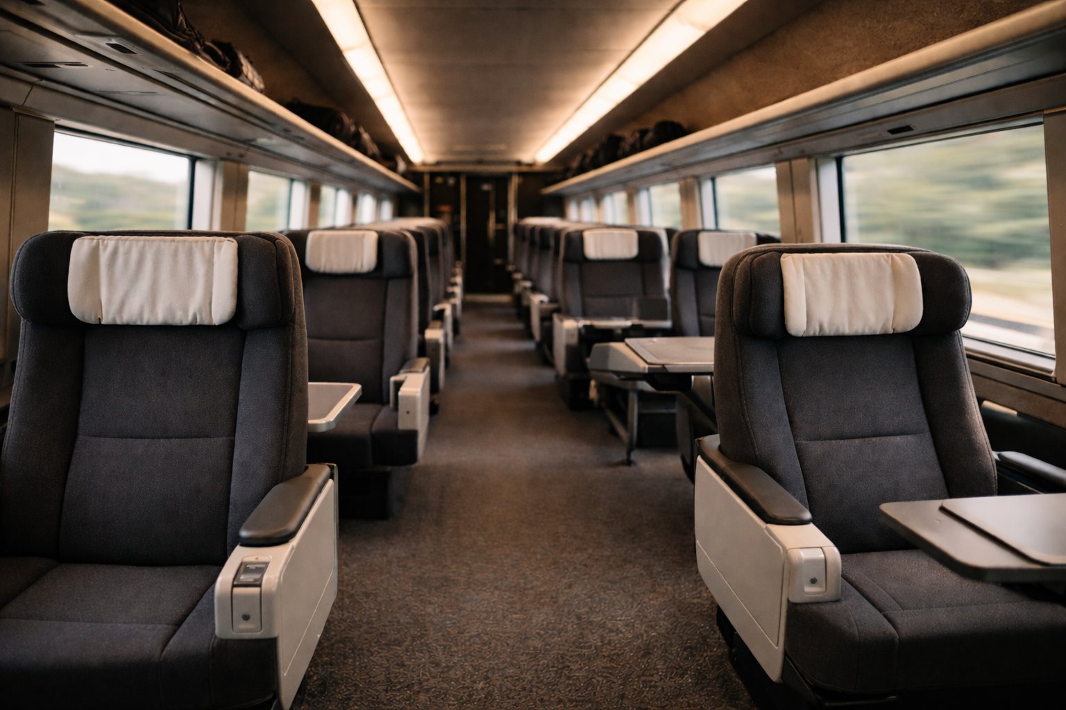 TGV inOui First Class interior with wide seats, white headrests and generous legroom
